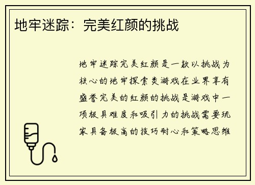 地牢迷踪：完美红颜的挑战